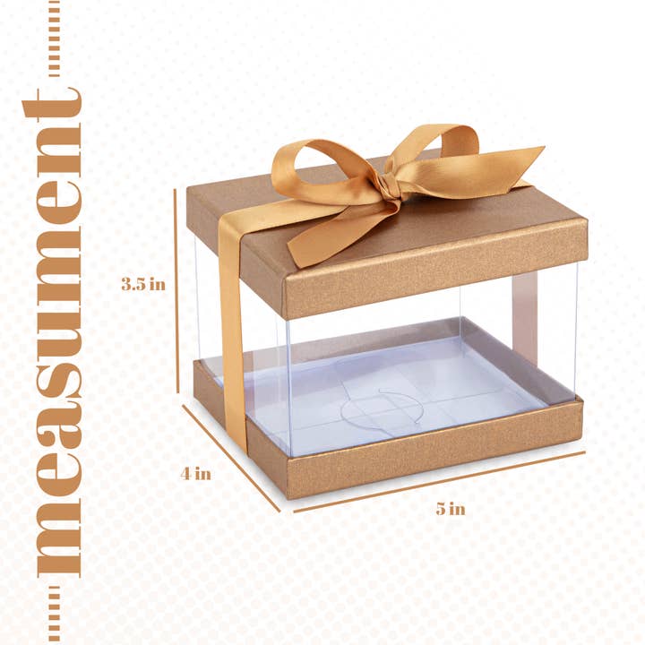 Hammont - Wholesale Gift Box - Clear Plastic Gift Boxes, 6-Pack with Gold Base Lid & Ribbon2