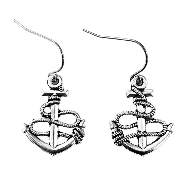 Broken Record Boutique - Wholesale Dangle Earrings - Silver Rope Anchor Dangle Earrings on "Life's a Beach" Card1
