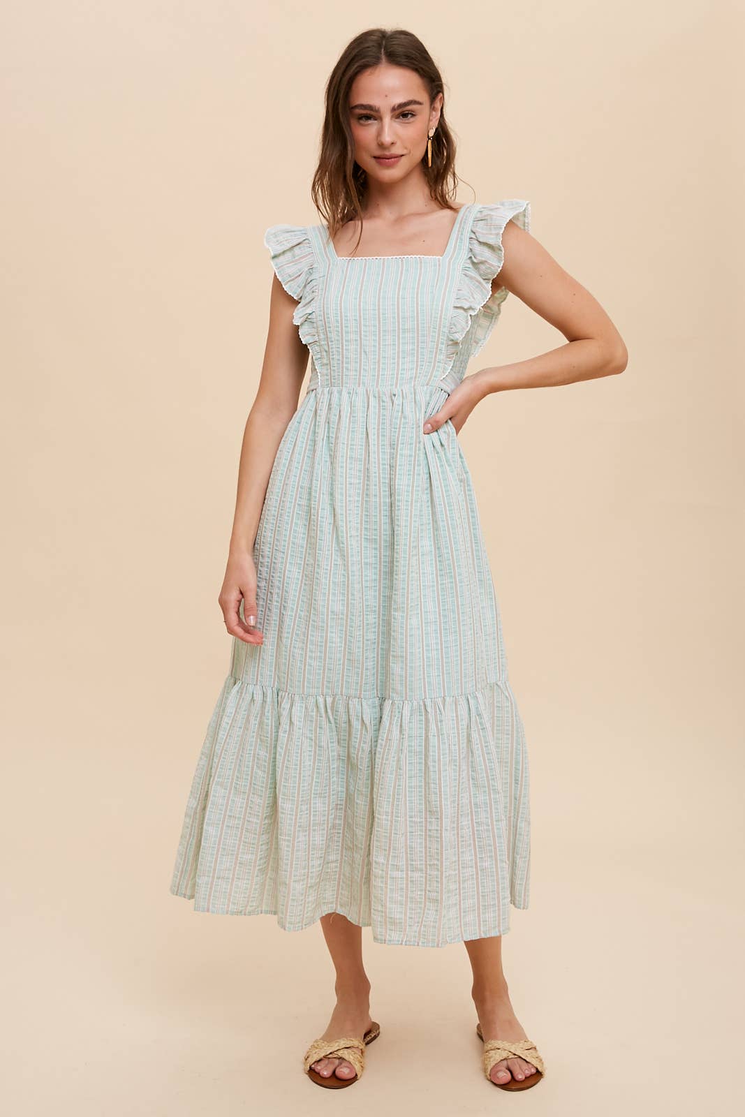 In Loom - Vente Robe – femme - Robe midi à bretelles rayée en coton0
