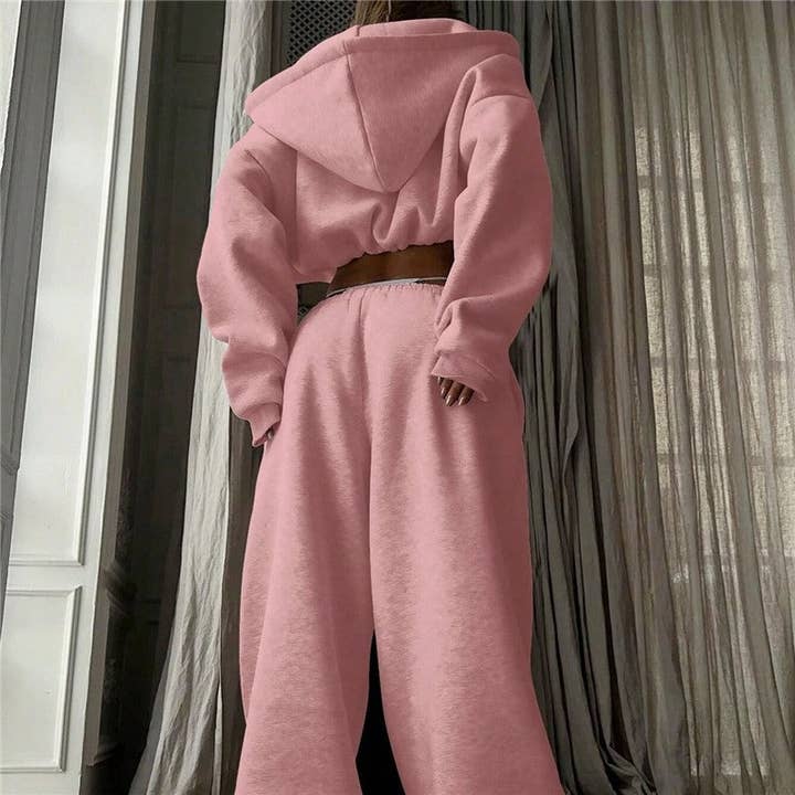 Plush Looks - Wholesale Lounge Set - Women's - Solid Color Zip Hoodie Shorts Set3