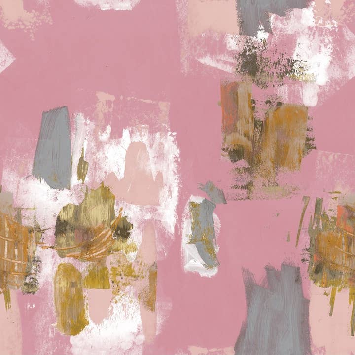 Abstract Painterly Wallpaper- Pink + Mustard for wholesale by Sharon Jane Studio