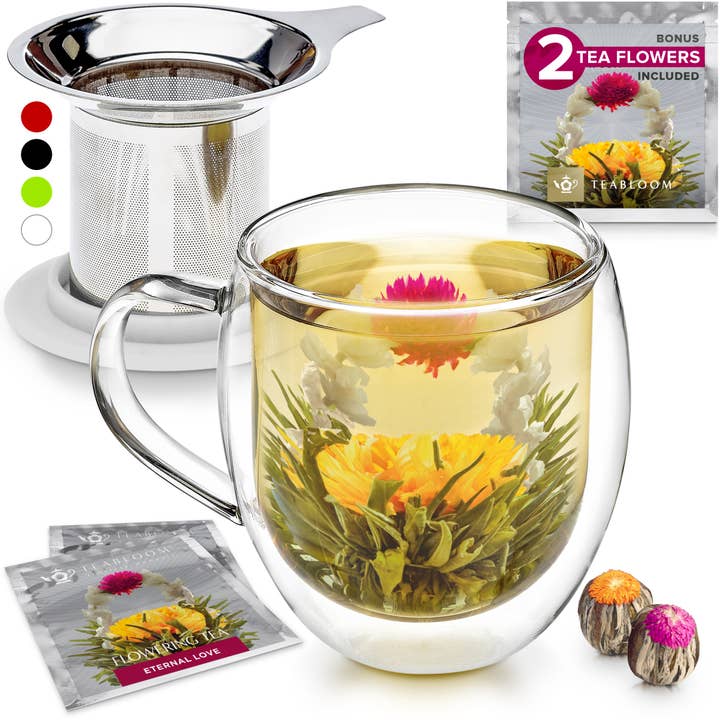 Teabloom - Wholesale Coffee Mug - Teabloom Venice Insulated Glass Mug w/ Infuser & Lid/Coaster