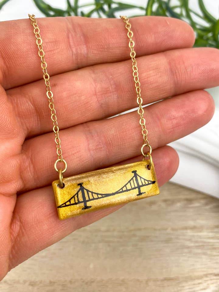 Pittsburgh Golden Bridge Clay Necklace | City Bar for wholesale by Light Shine