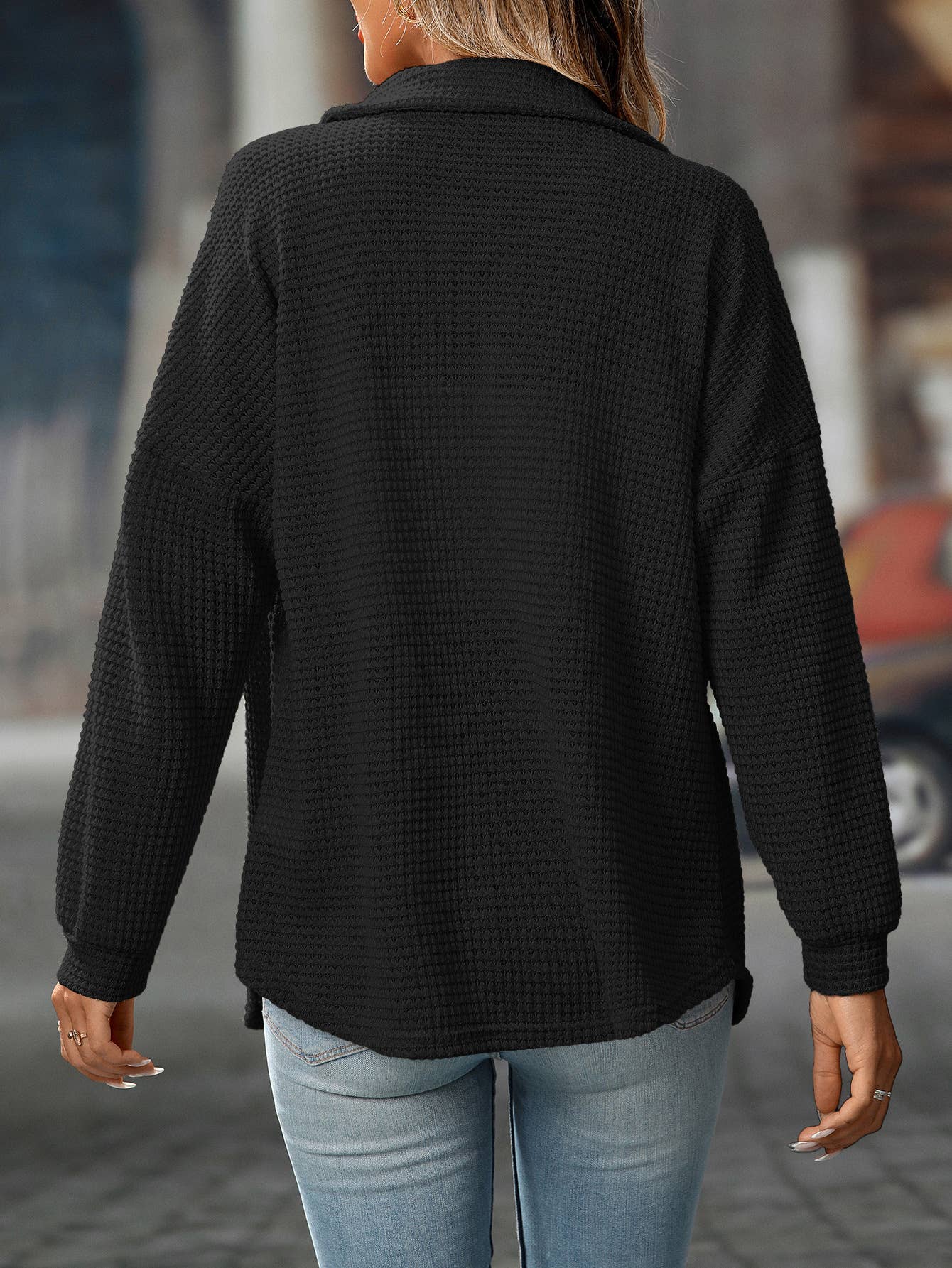 FULL TIME PURCHASE - Wholesale Button Down Shirt - Women's - Waffle Knit Button-Up Casual Loose Shirt9
