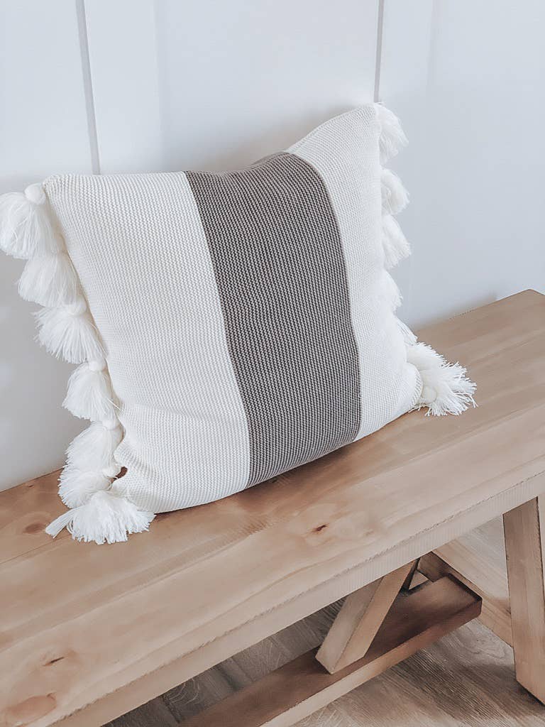 DWELL Home Shoppe - Wholesale Throw/Decorative Pillow - Gray and White Tassel Pillow2