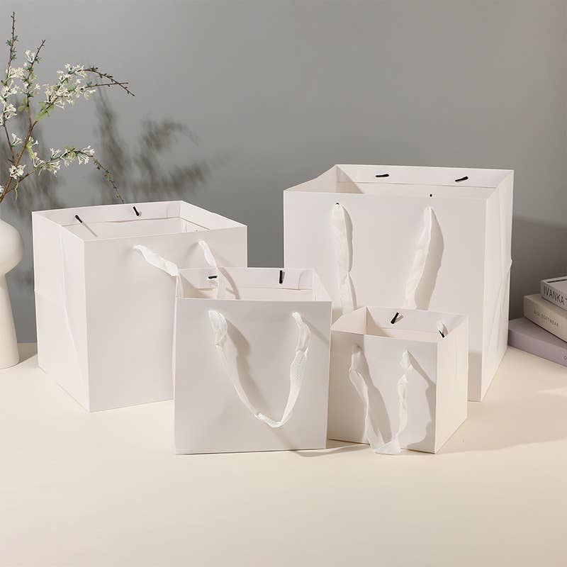 ByHome - Wholesale Gift Bag - All White Square Cotton Handle Paper Gift Bag w/ free tissue2