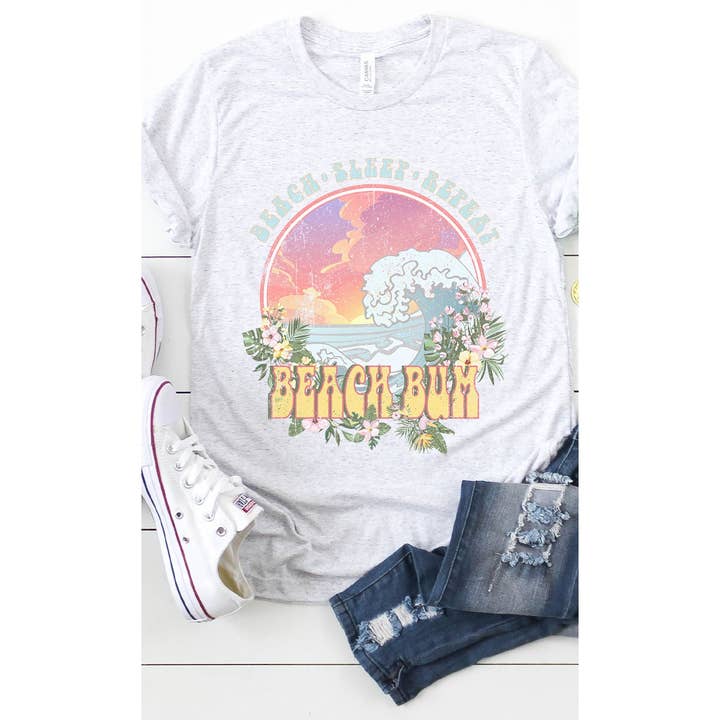 Kissed Apparel - Wholesale Screen Printed T-Shirt - Women's - Retro Beach Bum Graphic Tee PLUS