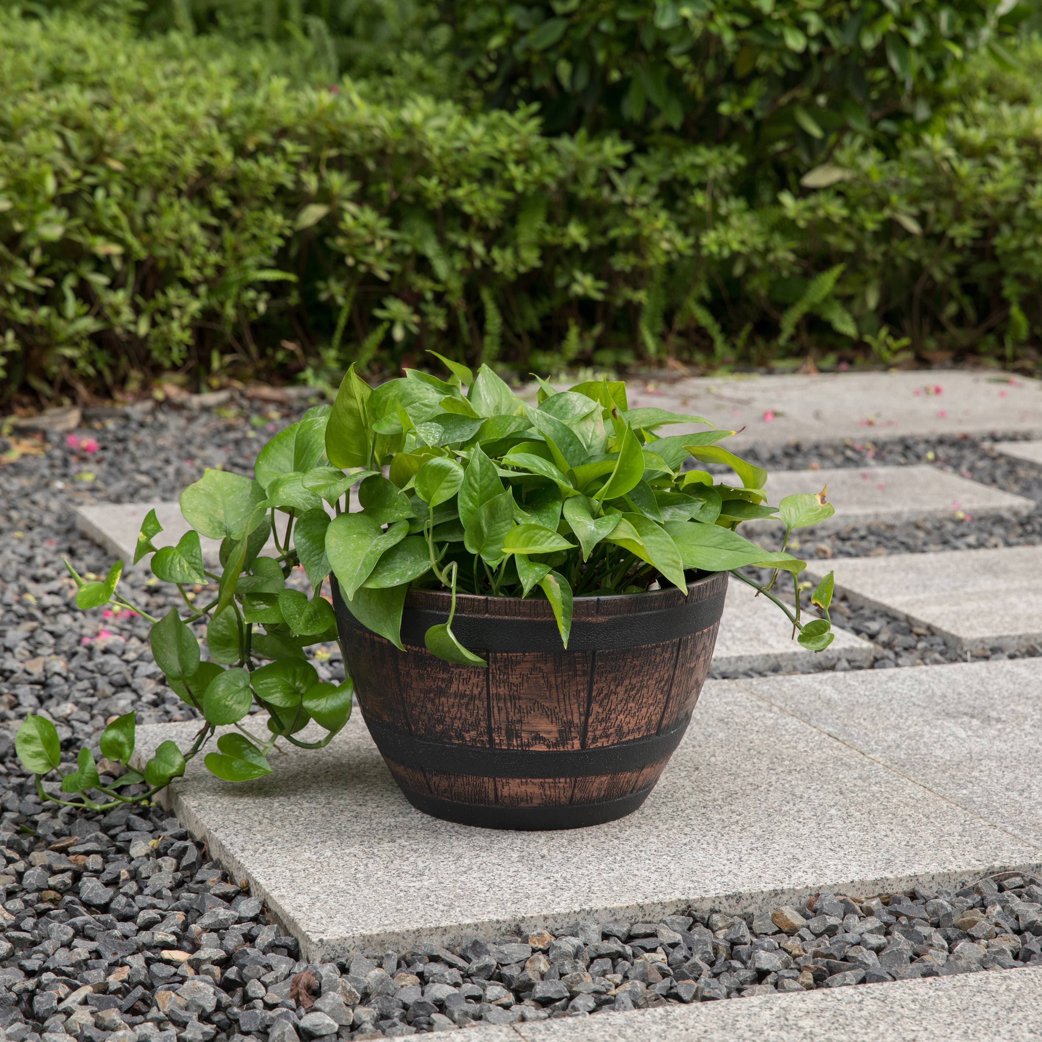Quickway Imports - Wholesale Plant Pot - Brown Outdoor Rustic Half Barrel Flower Garden Planter Bowl10