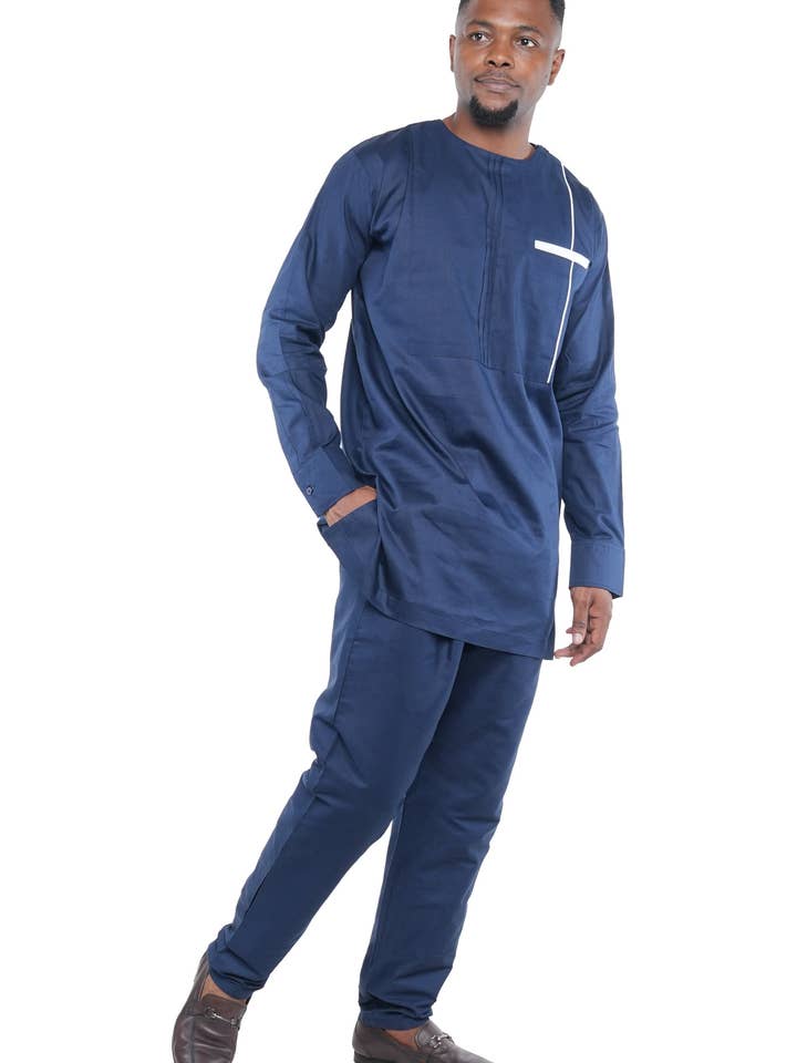 Satsuma Wholesale - Venta al por mayor Conjunto de camiseta y pantalón (NO para casa) - Hombre - Conjunto de pantalones africanos de dos piezas azul marino