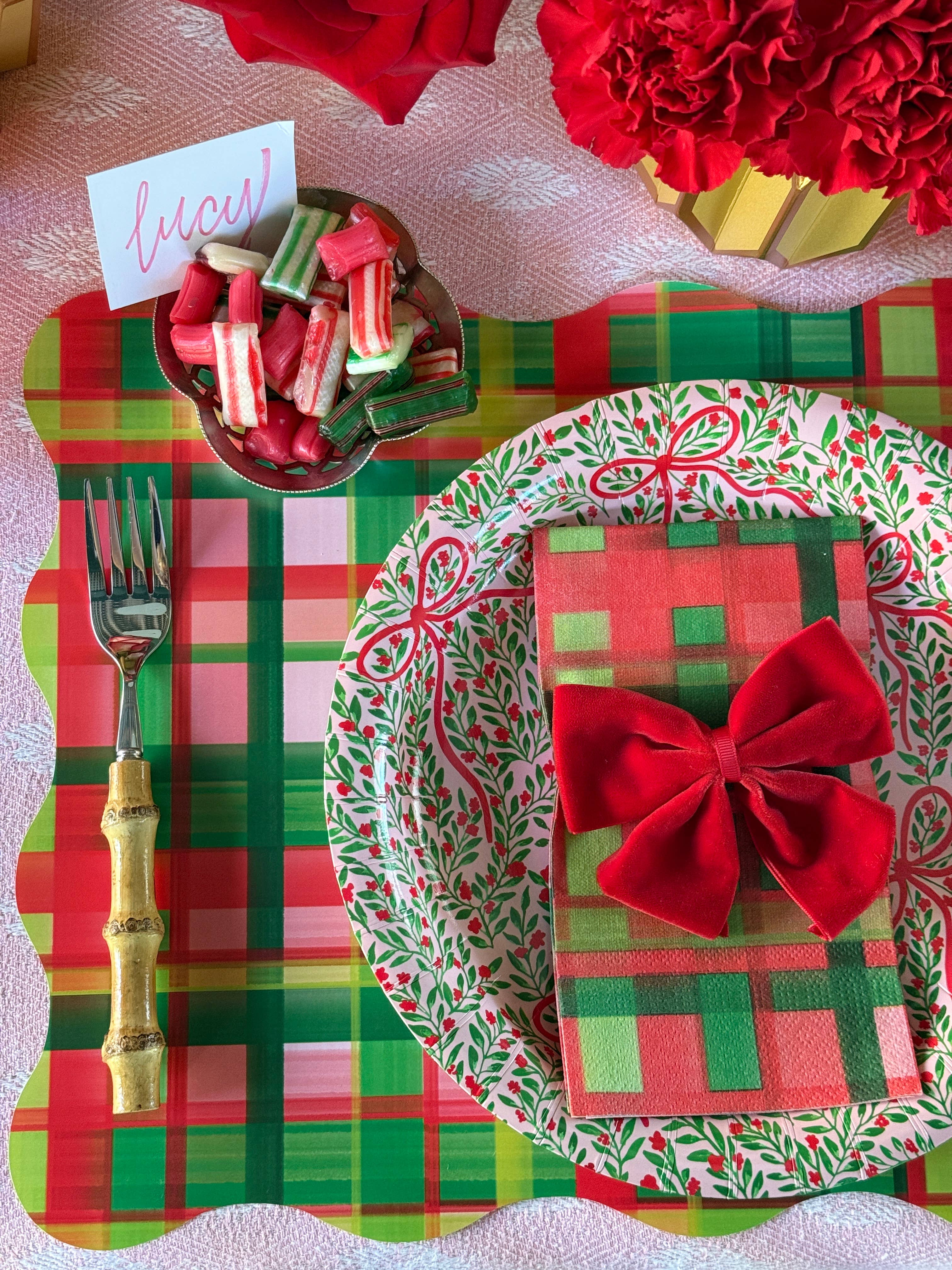 Lucy Grymes Designs - Wholesale Disposable Plate - Holiday Bow Garden Heavy Duty Paper Plate (10") | 8 Plates3