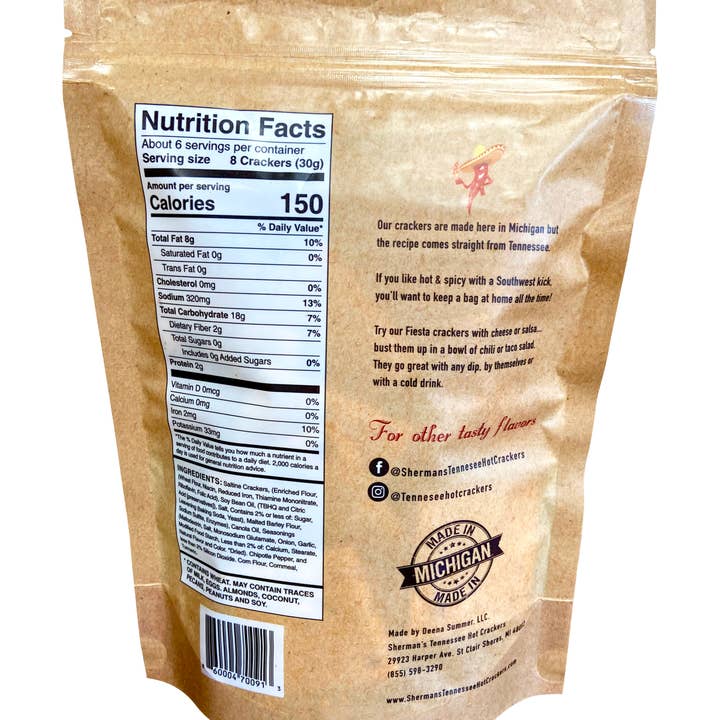 Sherman's Tennessee Hot Crackers - Wholesale Crackers - Sherman's Tennessee Hot Crackers, Fiesta Flavor 30 ct6