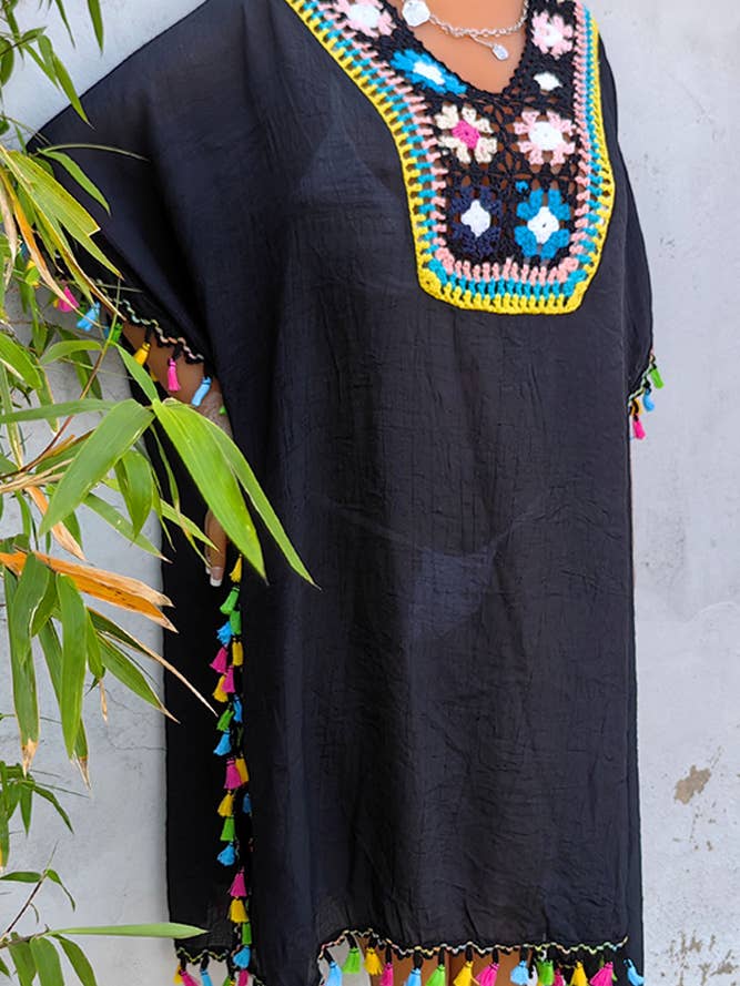 UNISHE – wholesale Kimono – Women's – Crochet Knit Lace Splicing Fringe Kimono OYM0526