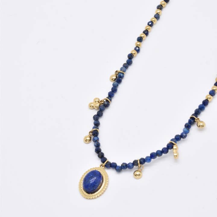 Stainless steel natural stone necklace - BJ210219OR-BL for wholesale by Kapyco