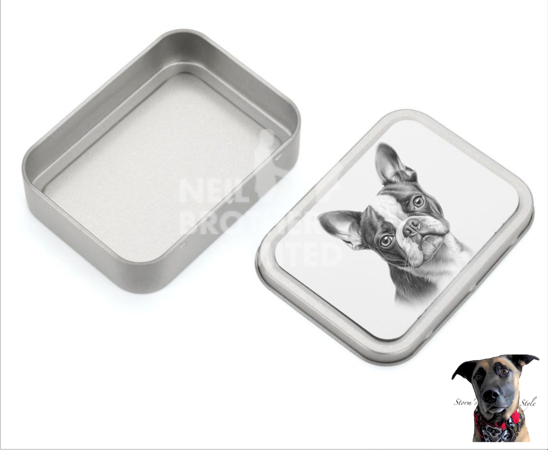 Storms Style - Vente Bocal à friandises – chien - Boîte à friandises en métal pour petit chien noir et gris - de nombreuses races10