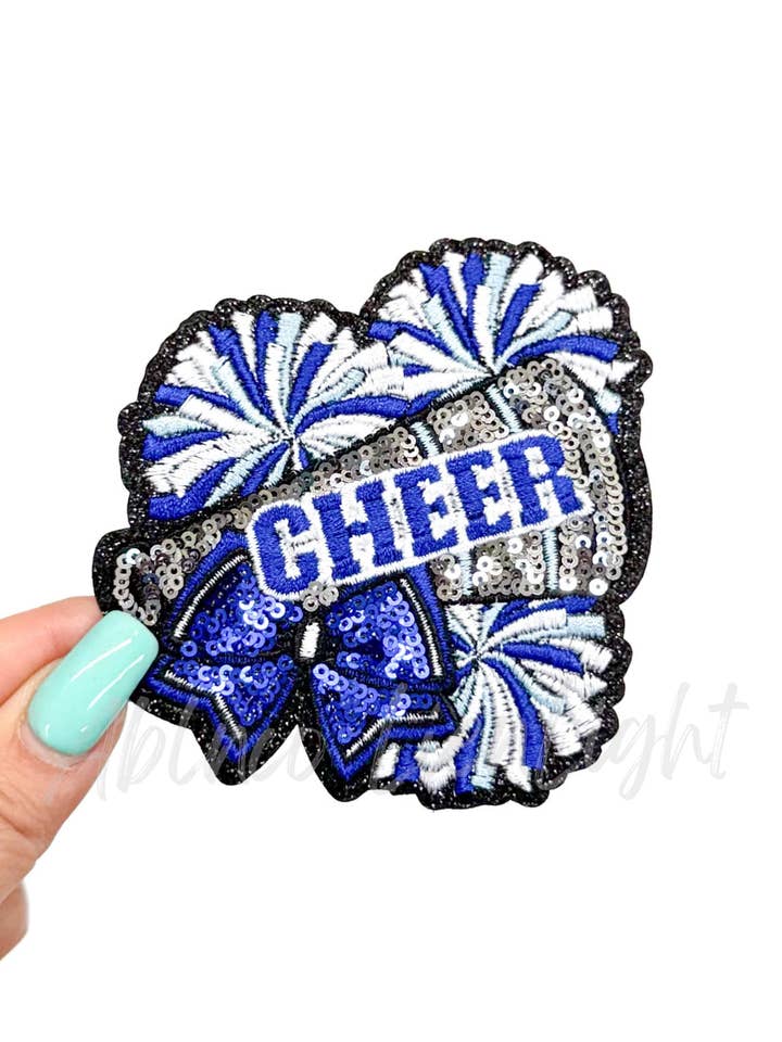 Royal Cheer Bow Megaphone Poms Sequin Patch - Small for wholesale by ABLNco