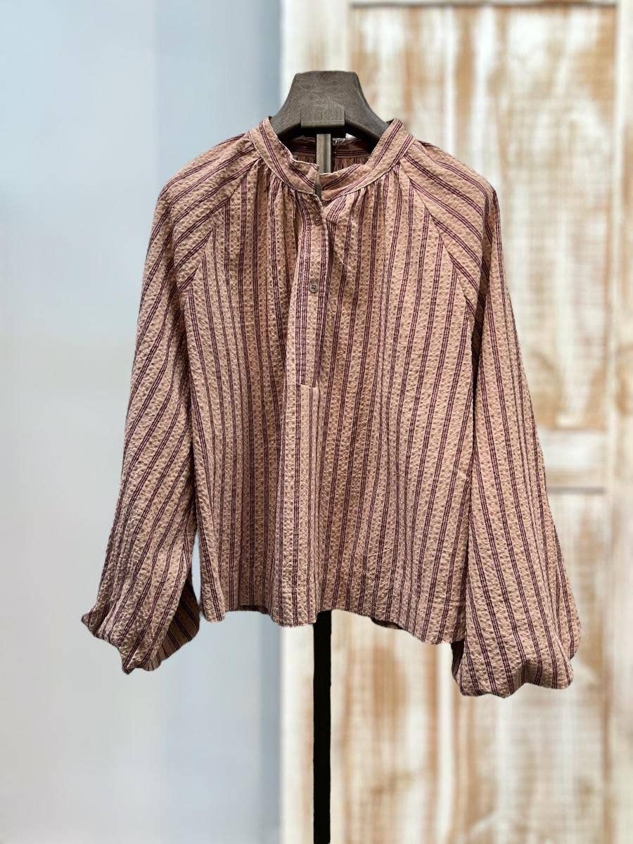 SWEET MAGIC MODA Y COMPLEMENTOS - Wholesale Blouse - Women's - PUFF SLEEVE STRIPED COTTON BLOUSE1