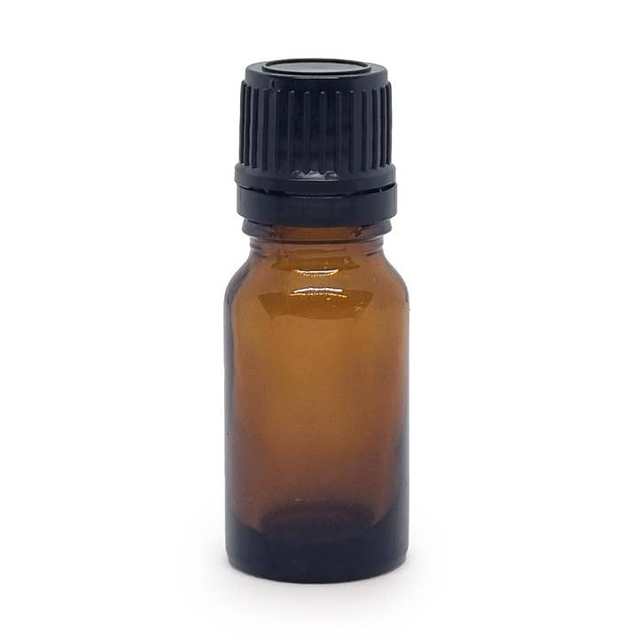 10ml Empty Amber Glass Bottle With Black Cap for wholesale by Buckley & Phillips Aromatics
