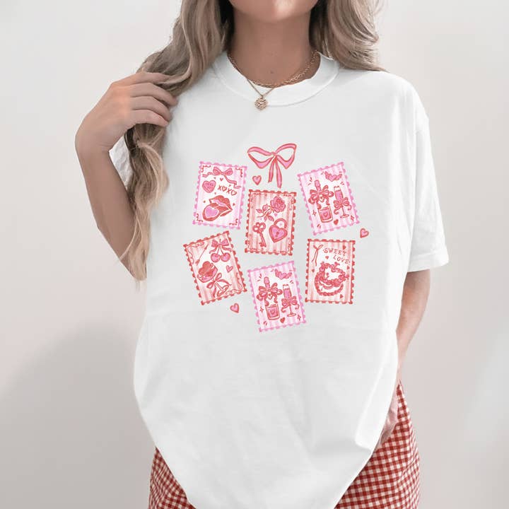 Valentine Stamps Graphic Tee Shirt for wholesale by Hey Jude Graphic Tees