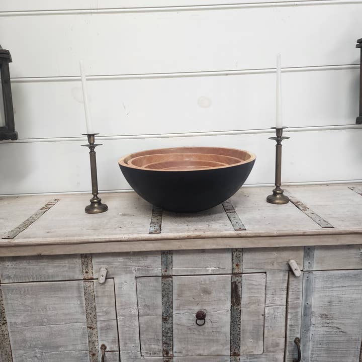 13" CHERRY TWO TONED ROUND BOWL - NATURAL RIM for wholesale by Petermans Boards and Bowls Inc.