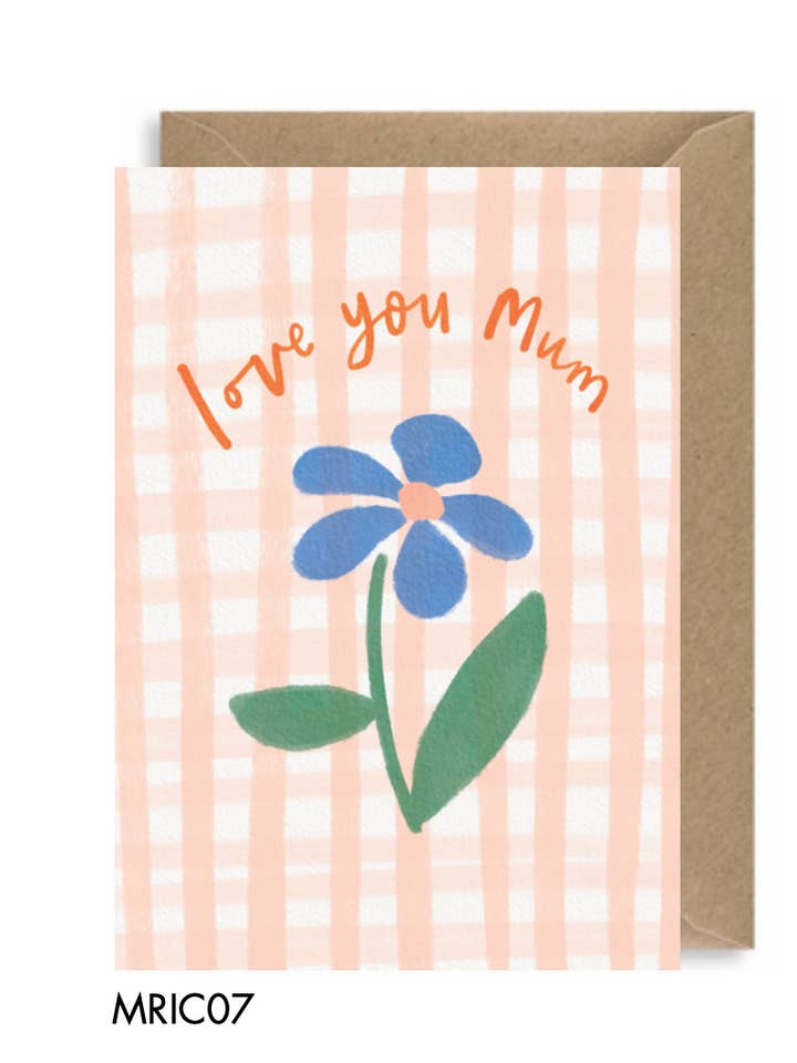 LOVE YOU MUM GINGHAM CARD for wholesale by Martha Ratcliff Illustration