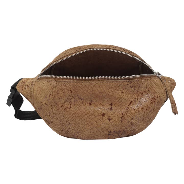 Assots London - Wholesale Belt Bag - Women's - 'NOAH' Tan Snake Leather Bum Belt Bag7