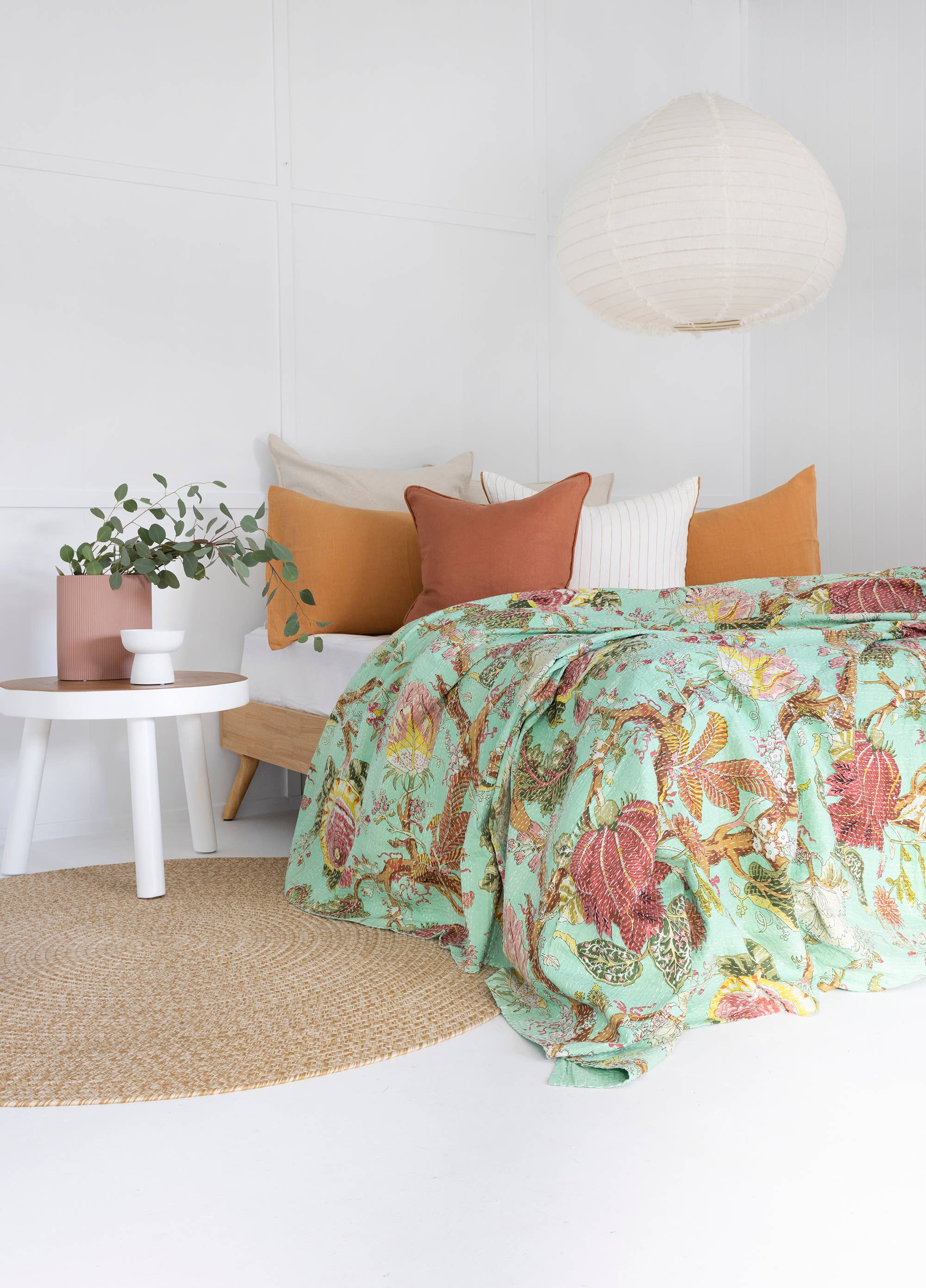 Linen Connections – Edredão por atacado – Colcha Kantha Indiana Vintage Árvore da Vida Verde