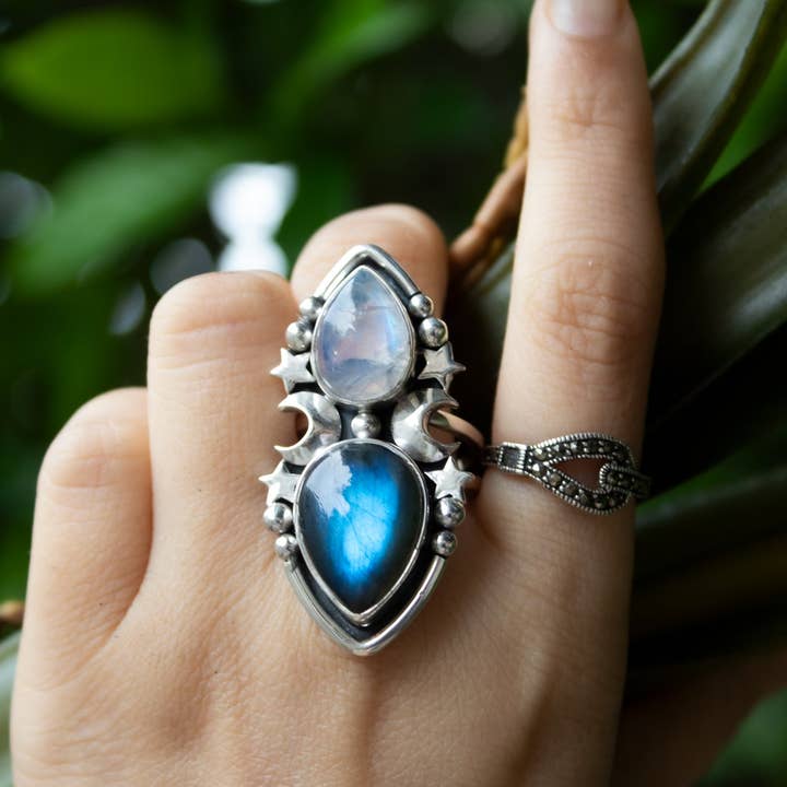 Ambra Jewels - Wholesale Cocktail/Statement Ring - Stellar Tides – Labradorite & Moonstone Celestial Ring5