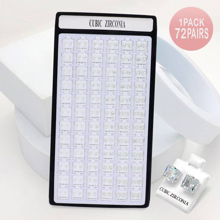 Sensibling Corp. - Wholesale Stud/Post Earrings - 72PAIRS - Square CZ Stone Stud Earrings