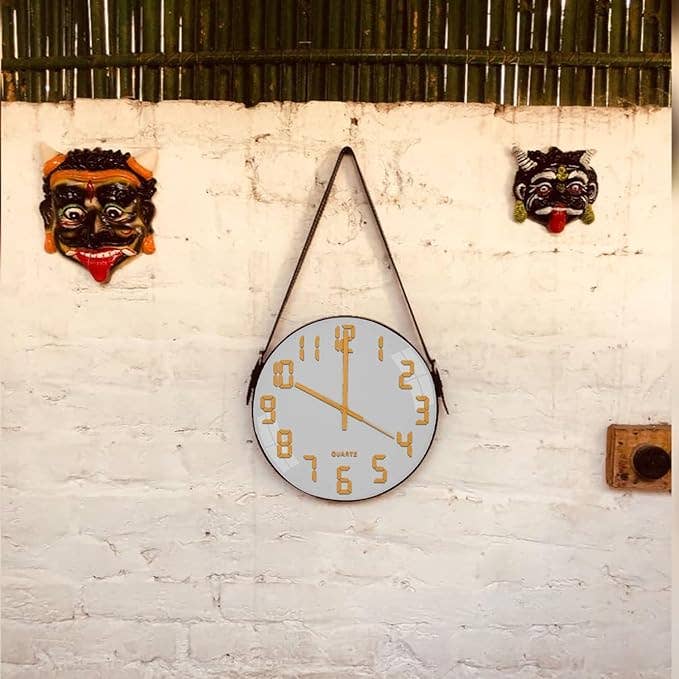 Concrete Wall Clock with Brown Leather Strap~ 5177 for wholesale by Ledsone