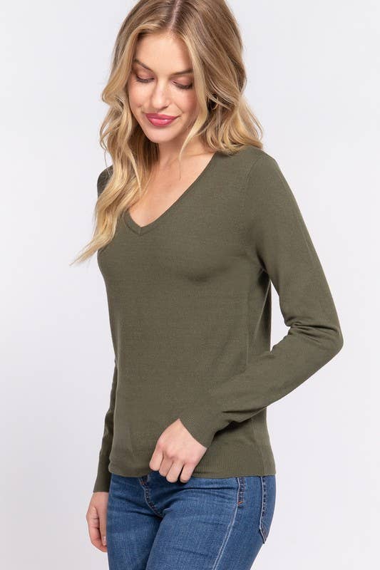 Active Basic | Active USA - Vente Pull en maille – femme - Pull basique à manches longues et col en V0