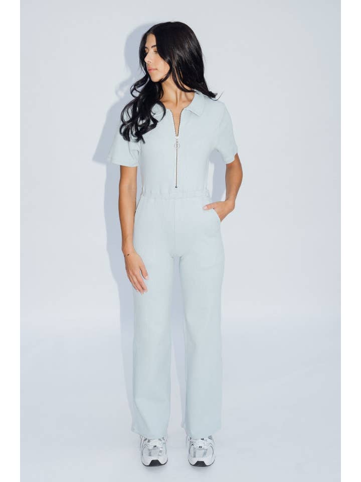 Wildflo Studio - Wholesale Jumpsuit - Women's - Ribbed Polo Jumpsuit Silver