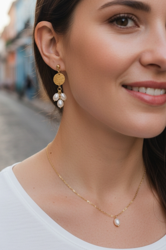 L'atelier du 6 - Wholesale Dangle Earrings - Triple cultured pearl drop earrings 7mm cream - silver or gold.3