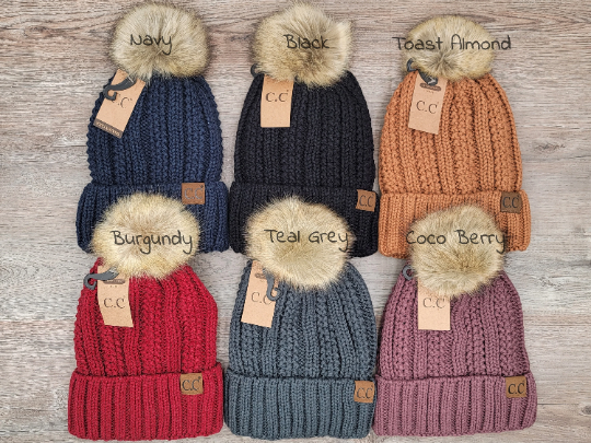 Treasure Bank - Wholesale Beanie - Women's - C.C Thick Cable Knit Beanie for Adults w/ Faux Fur  Pom4
