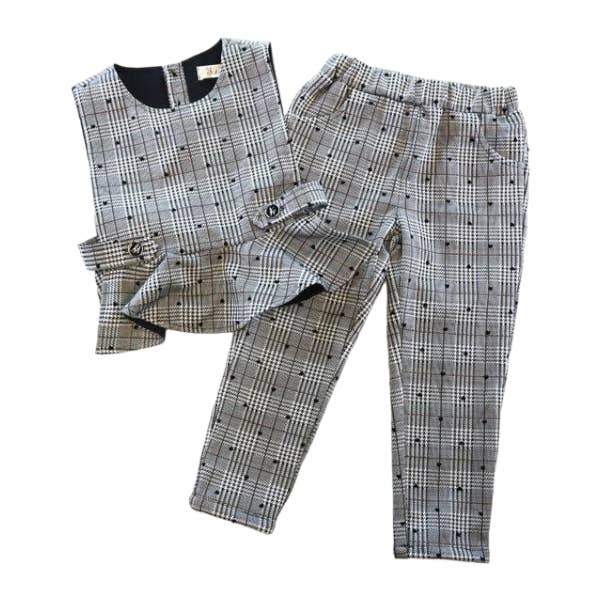 BLACK WHITE A50 14272 Velvet Heart Plaid Vest & Pants (Set) for wholesale on Faire