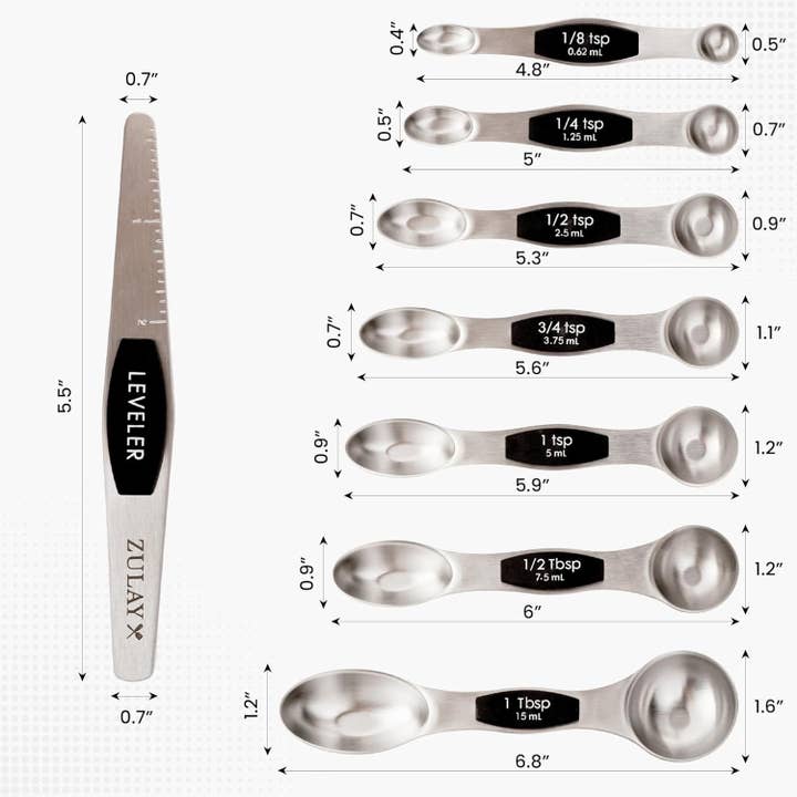 Zulay Kitchen - Wholesale Measuring spoon - Stackable Magnetic Spoons Set of 8 - Stainless Steel3