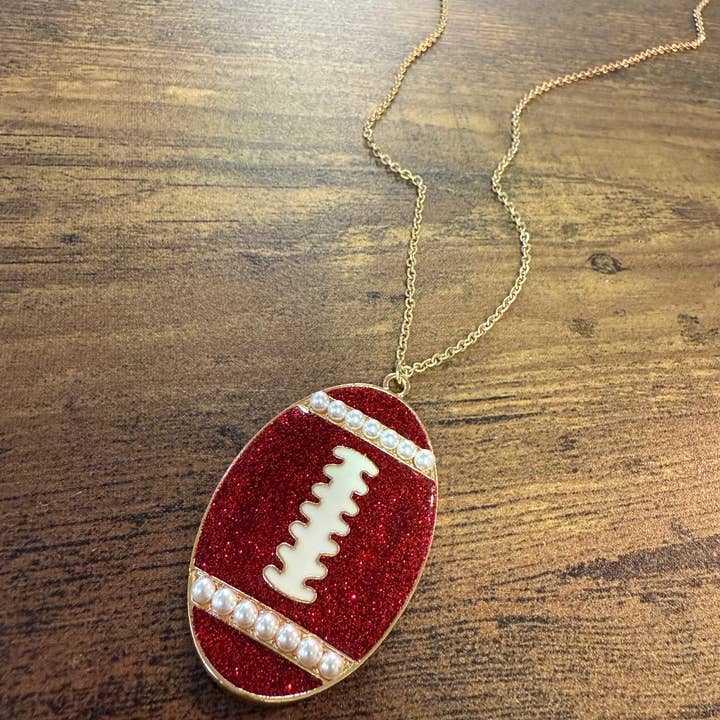 Sparkle Red Football Pendant Necklace for wholesale by Paco Designs