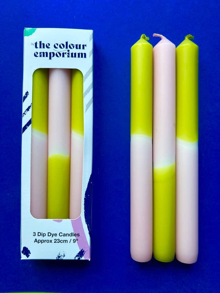 OLIVE BLUSH Dip Dye Dinner Candle Trio for wholesale by The Colour Emporium