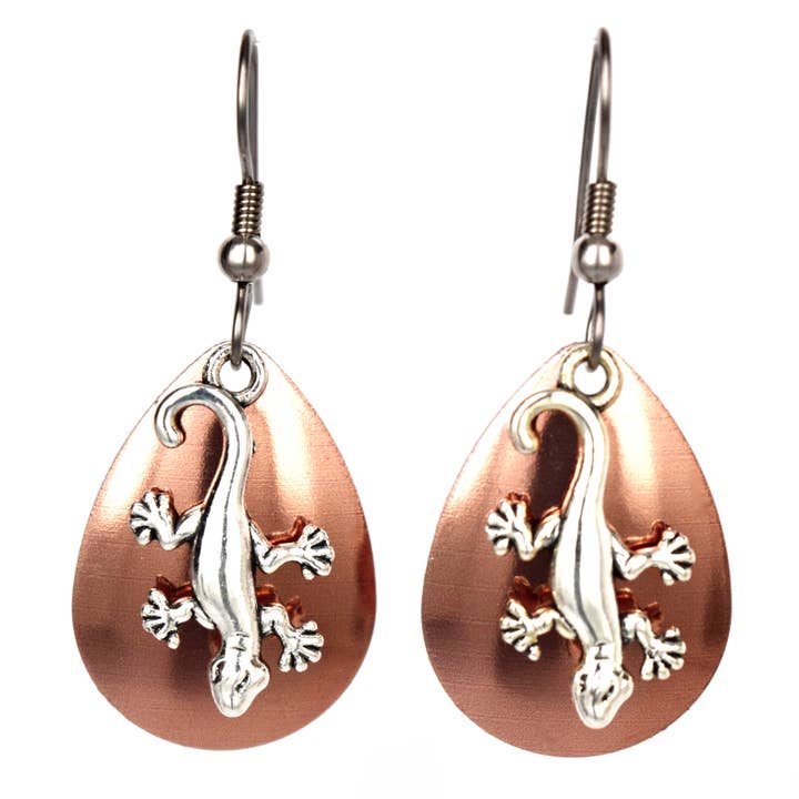 Copper Tone Gecko Earrings for wholesale by Eye Catching Jewelry