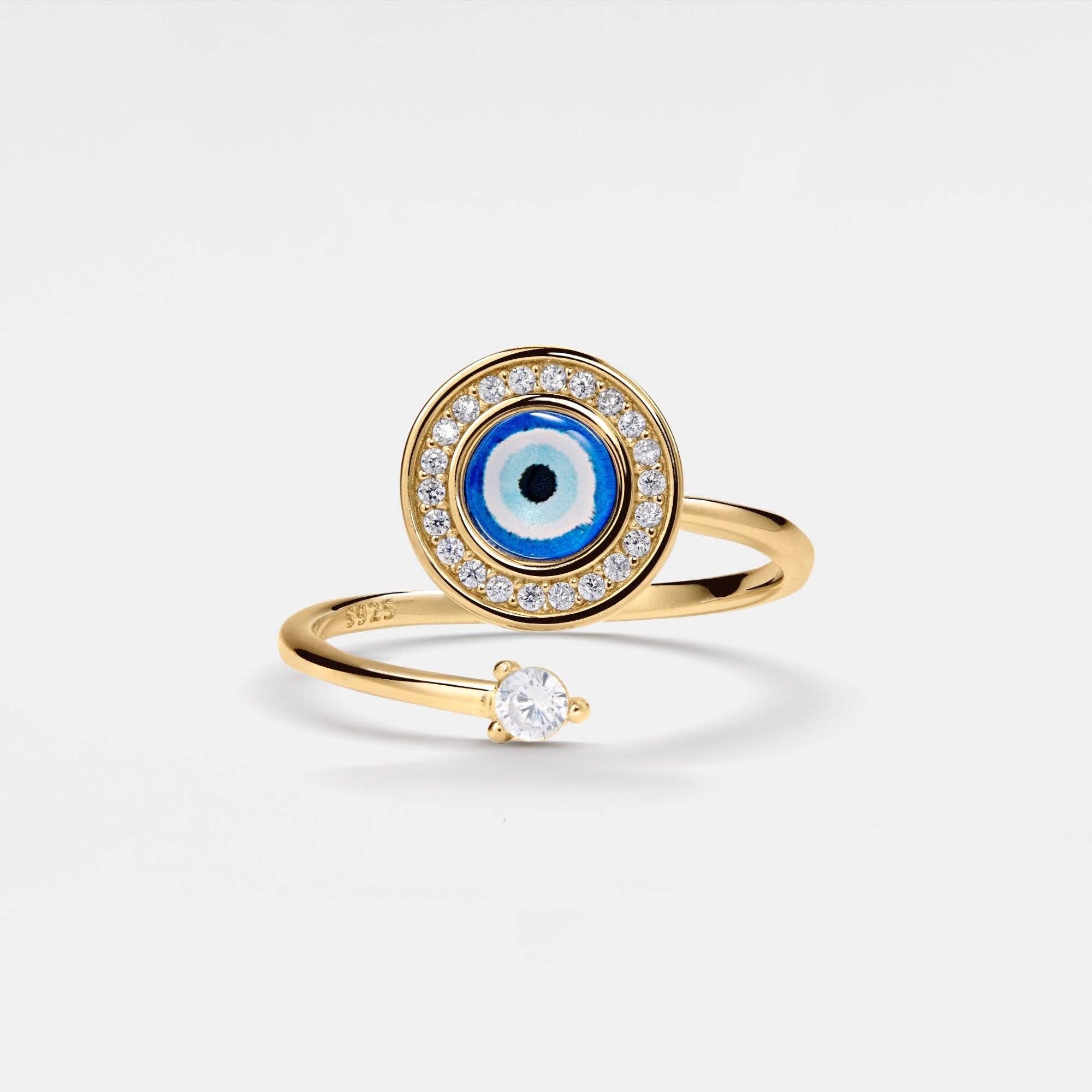 Perimade & Co. LLC - Wholesale Multi-Stone Ring - Glass Evil Eye Fidget Spinner Ring in 925 Sterling Silver