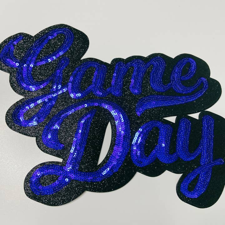 TEELUX - Wholesale Patch - 11” GAME DAY script in BLUE - SEQUIN Patch