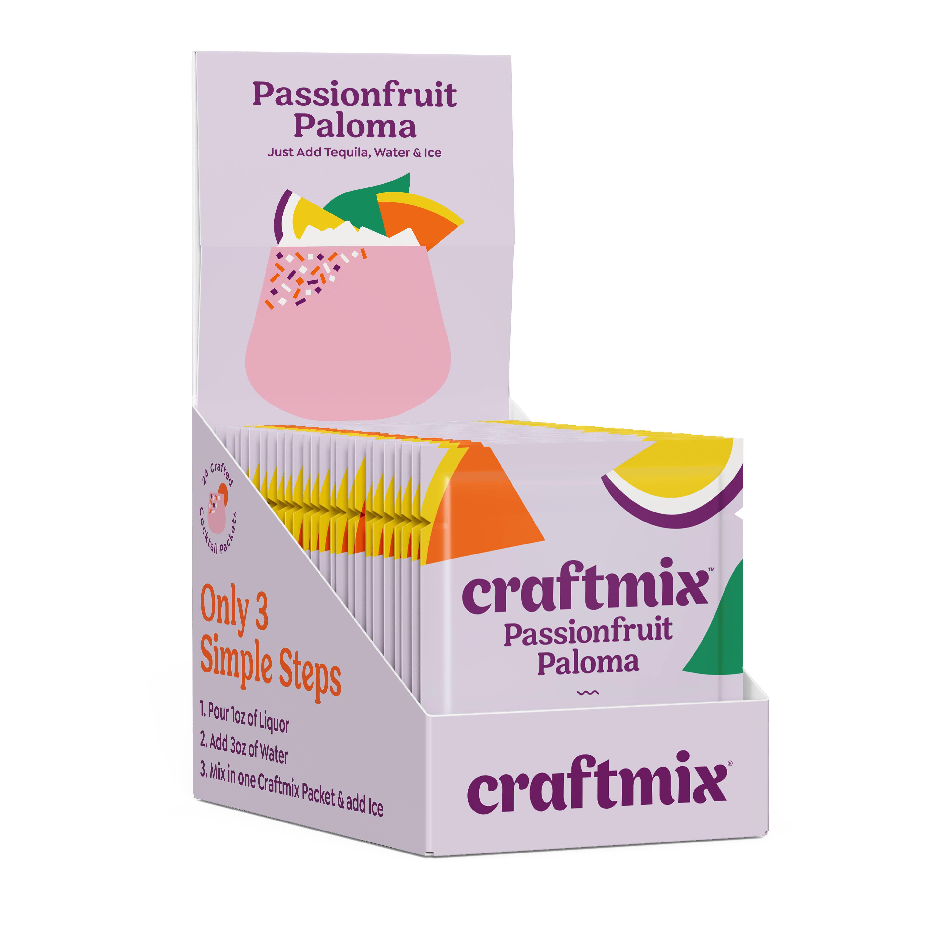 Craftmix - Wholesale Cocktail Mix/Syrup - Passionfruit Paloma Cocktail / Mocktail Mixer - 24ct Caddy8