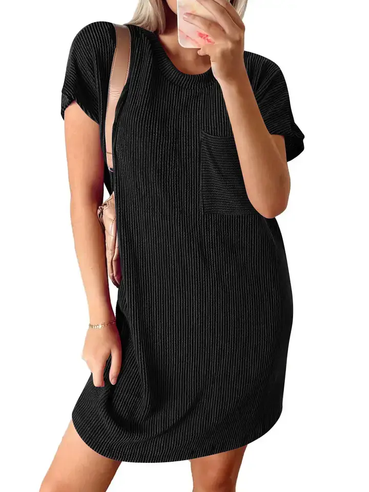 Lovesoft - Wholesale Dress - Women's - Summer Casual Short-Sleeve T-Shirt Dress with Pockets4