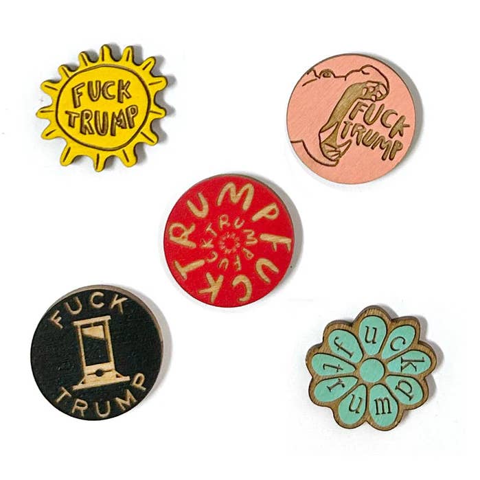 SnowMade - Wholesale Lapel Pin/Button - F*ck Trump Wooden Pins1