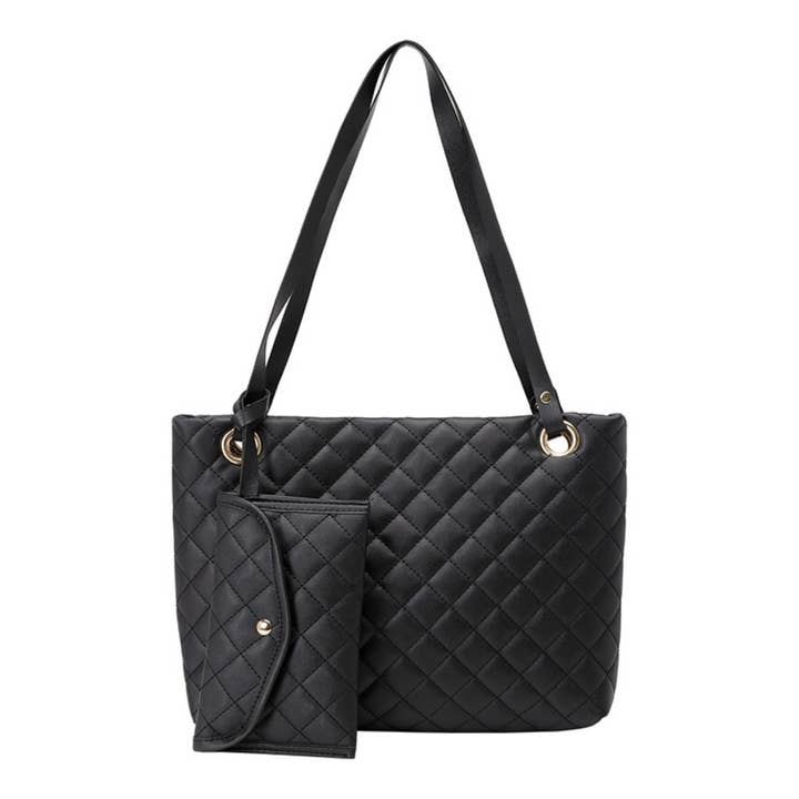 2pcs Tote Bags for Women- PU Quilted Zippered Shoulder Bag for wholesale by wandf