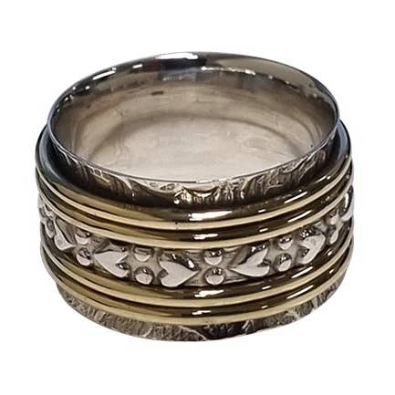 Fabienne - Wholesale Band/stacked ring - MULI PATT/PLAIN BAND SPIN RG SILVER/GOLD0