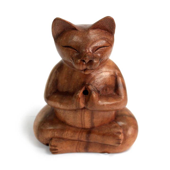 Ancient Wisdom – wholesale Incense – Wooden Carved Incense Burners - Lrg Yoga Cat0