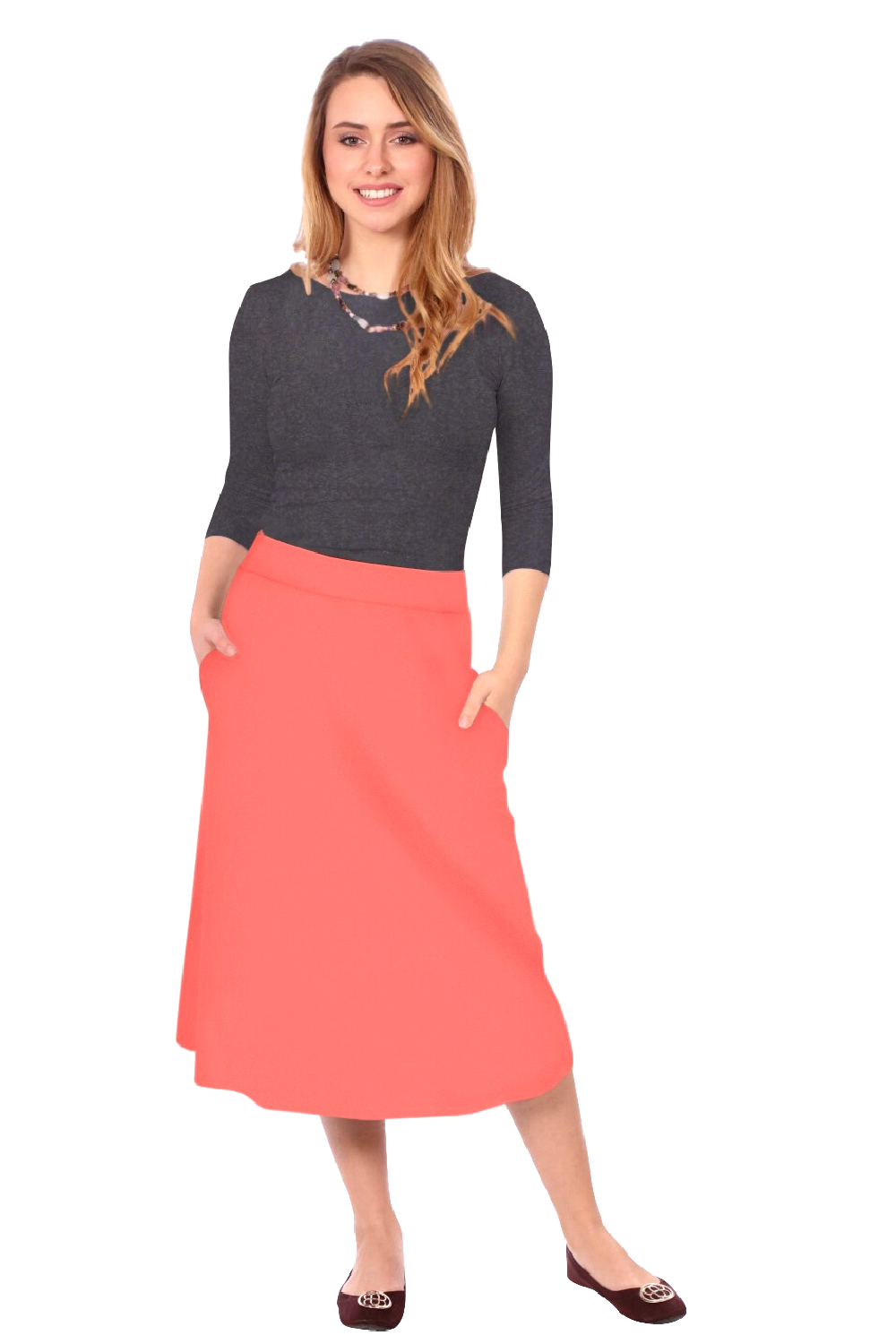 Kosher Casual - Wholesale Skirt - Women's - The Perfect A-Line Midi Skirt with Pockets0