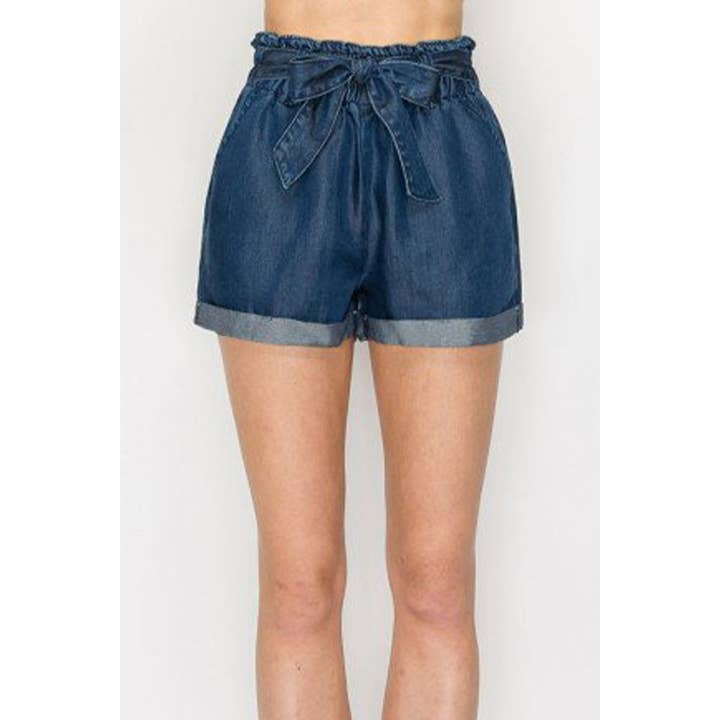 Elastic Waist Front Tie Denim Jean Shorts for wholesale by Timeless