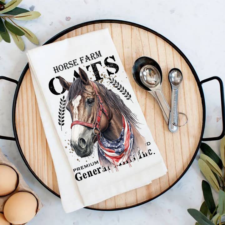 Horse Farm Oats Farmhouse Flour Sack Tea Towel for wholesale by Avery Lane Gifts