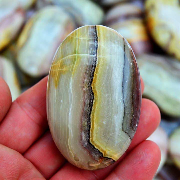 Kaia & Crystals - Wholesale Spiritual Stone/Crystal - Pink Banded Onyx Palm Stone (50mm - 80mm)